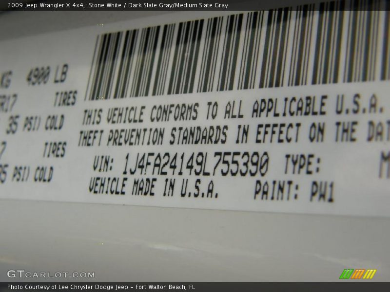 Stone White / Dark Slate Gray/Medium Slate Gray 2009 Jeep Wrangler X 4x4