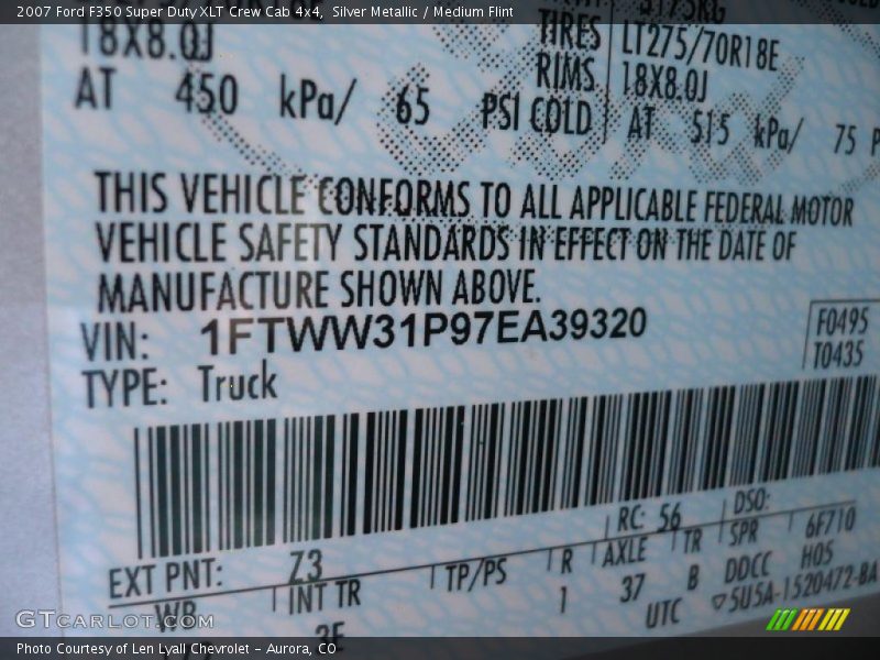 Silver Metallic / Medium Flint 2007 Ford F350 Super Duty XLT Crew Cab 4x4