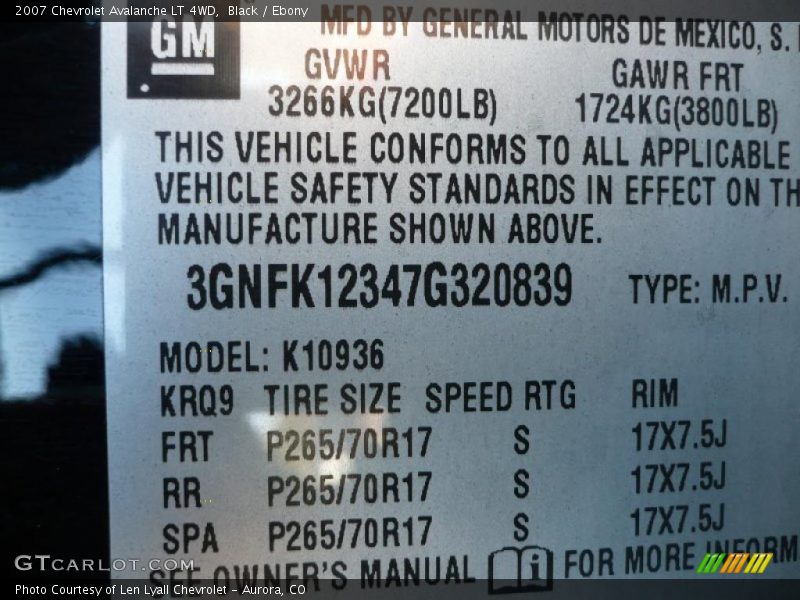 Black / Ebony 2007 Chevrolet Avalanche LT 4WD