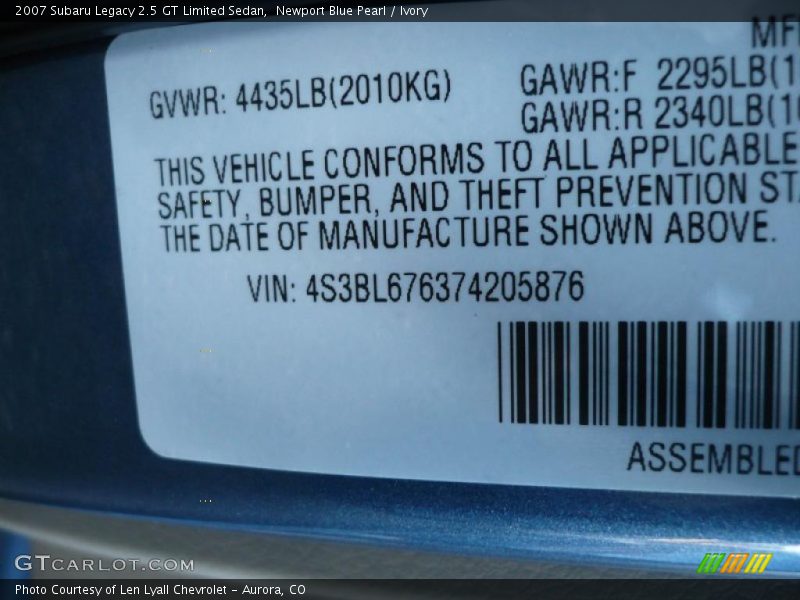 Newport Blue Pearl / Ivory 2007 Subaru Legacy 2.5 GT Limited Sedan