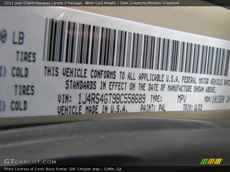 2011 Grand Cherokee Laredo X Package White Gold Metallic Color Code PWL