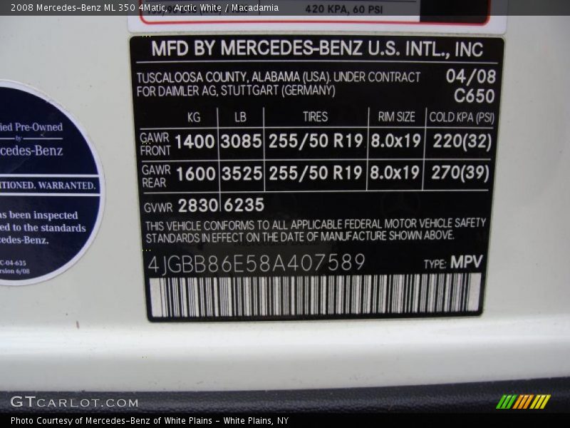 Arctic White / Macadamia 2008 Mercedes-Benz ML 350 4Matic