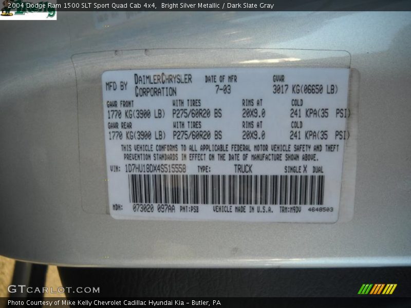 Bright Silver Metallic / Dark Slate Gray 2004 Dodge Ram 1500 SLT Sport Quad Cab 4x4