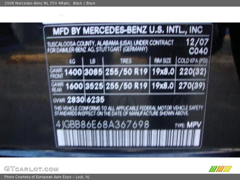 Black / Black 2008 Mercedes-Benz ML 350 4Matic