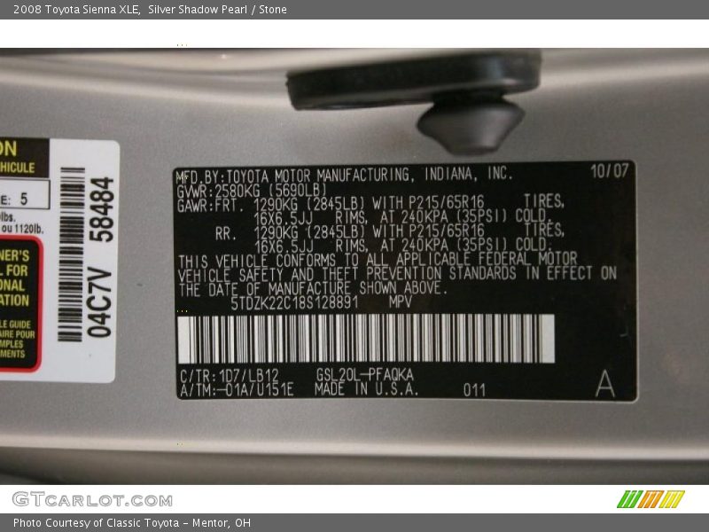 Silver Shadow Pearl / Stone 2008 Toyota Sienna XLE