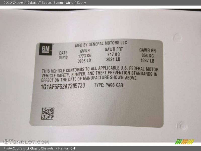 Summit White / Ebony 2010 Chevrolet Cobalt LT Sedan