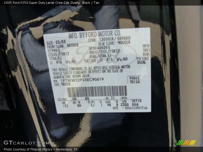 2005 F350 Super Duty Lariat Crew Cab Dually Black Color Code UD