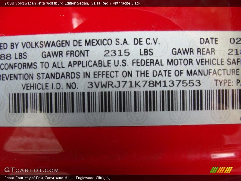 Salsa Red / Anthracite Black 2008 Volkswagen Jetta Wolfsburg Edition Sedan