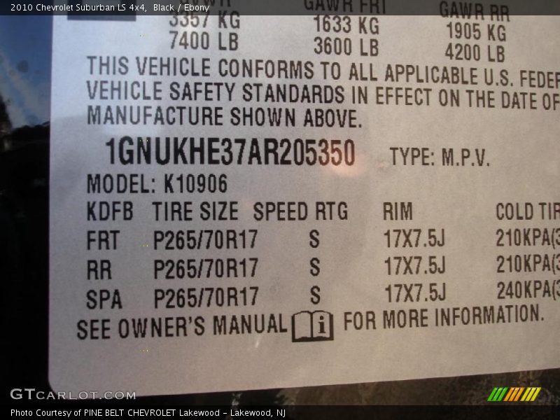 Black / Ebony 2010 Chevrolet Suburban LS 4x4