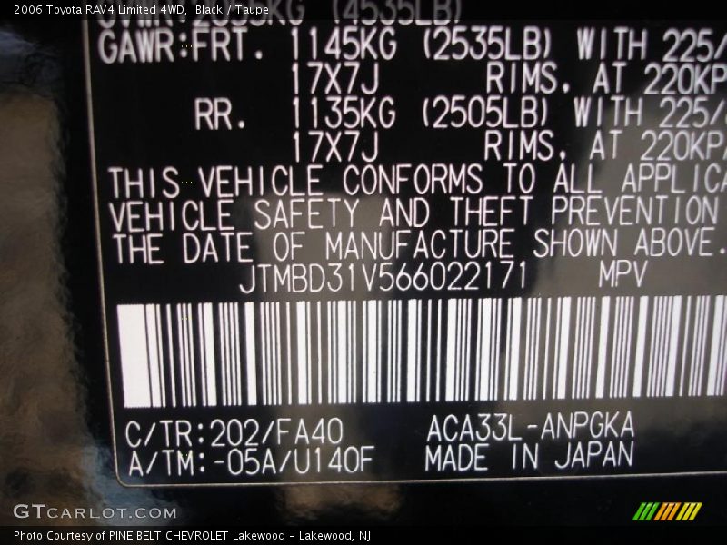 Black / Taupe 2006 Toyota RAV4 Limited 4WD