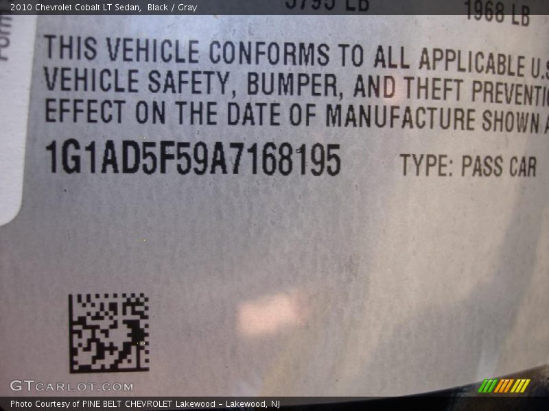 Black / Gray 2010 Chevrolet Cobalt LT Sedan