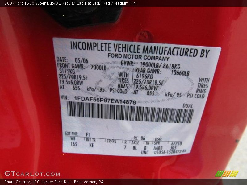 2007 F550 Super Duty XL Regular Cab Flat Bed Red Color Code F1