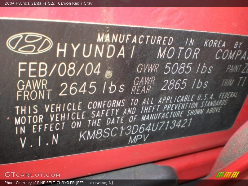 Canyon Red / Gray 2004 Hyundai Santa Fe GLS