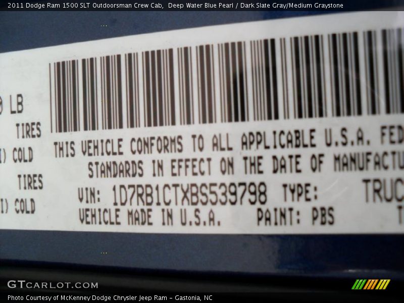 Deep Water Blue Pearl / Dark Slate Gray/Medium Graystone 2011 Dodge Ram 1500 SLT Outdoorsman Crew Cab