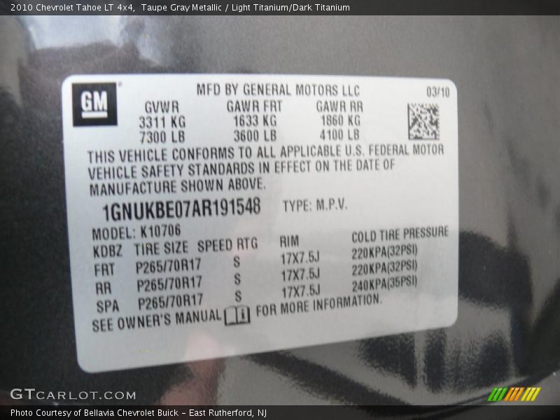 Taupe Gray Metallic / Light Titanium/Dark Titanium 2010 Chevrolet Tahoe LT 4x4