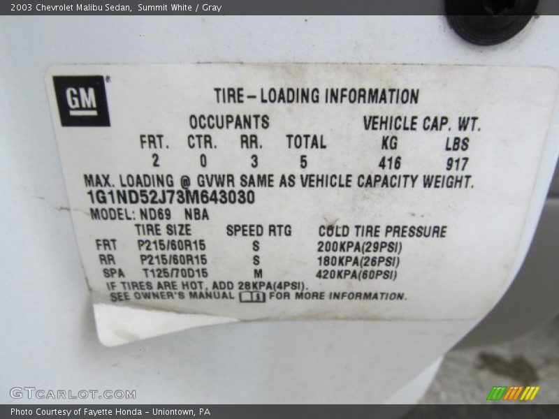 Summit White / Gray 2003 Chevrolet Malibu Sedan