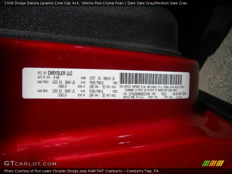 Inferno Red Crystal Pearl / Dark Slate Gray/Medium Slate Gray 2008 Dodge Dakota Laramie Crew Cab 4x4