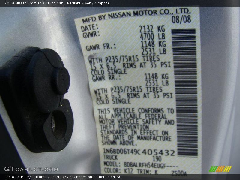 Radiant Silver / Graphite 2009 Nissan Frontier XE King Cab