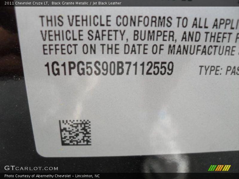 Black Granite Metallic / Jet Black Leather 2011 Chevrolet Cruze LT