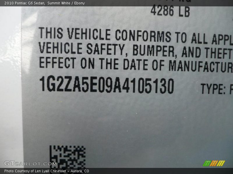Summit White / Ebony 2010 Pontiac G6 Sedan