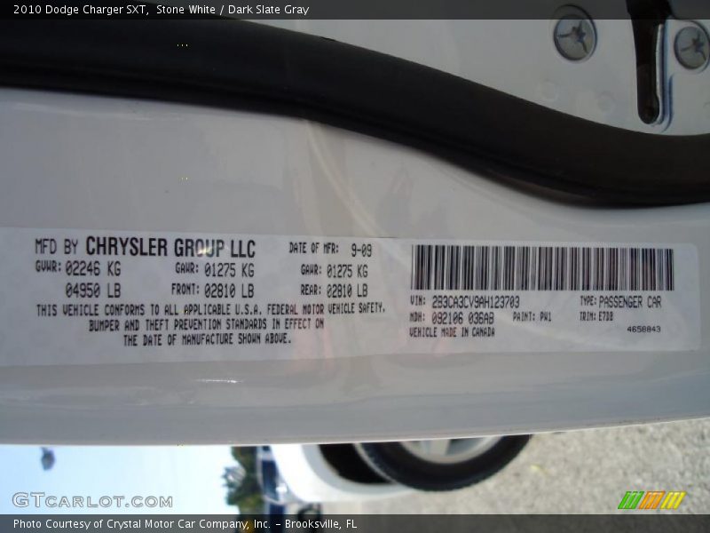 Stone White / Dark Slate Gray 2010 Dodge Charger SXT