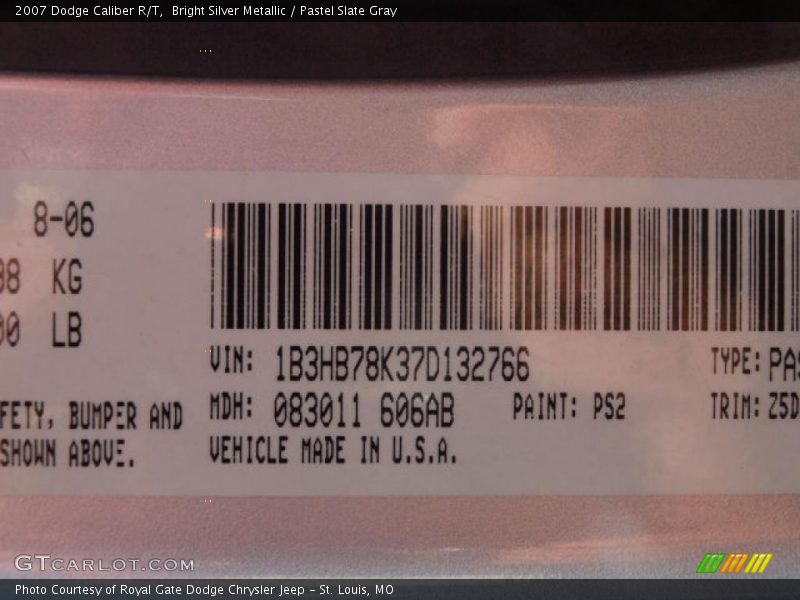 Bright Silver Metallic / Pastel Slate Gray 2007 Dodge Caliber R/T