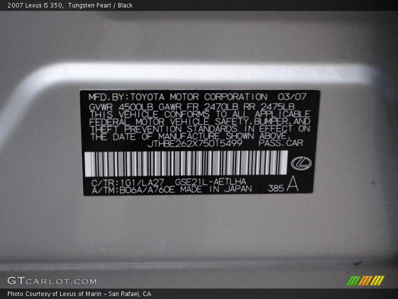 Tungsten Pearl / Black 2007 Lexus IS 350