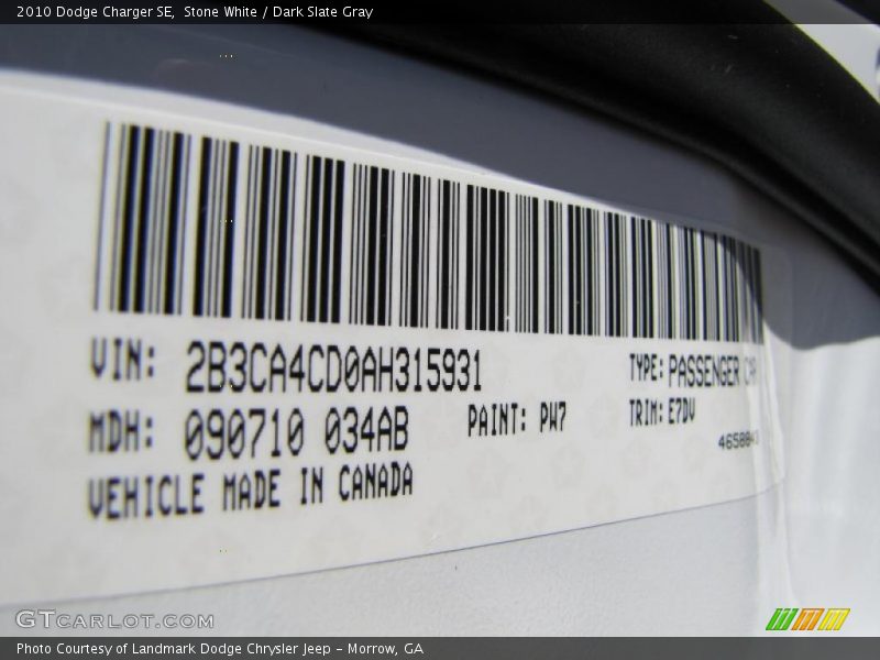 Stone White / Dark Slate Gray 2010 Dodge Charger SE