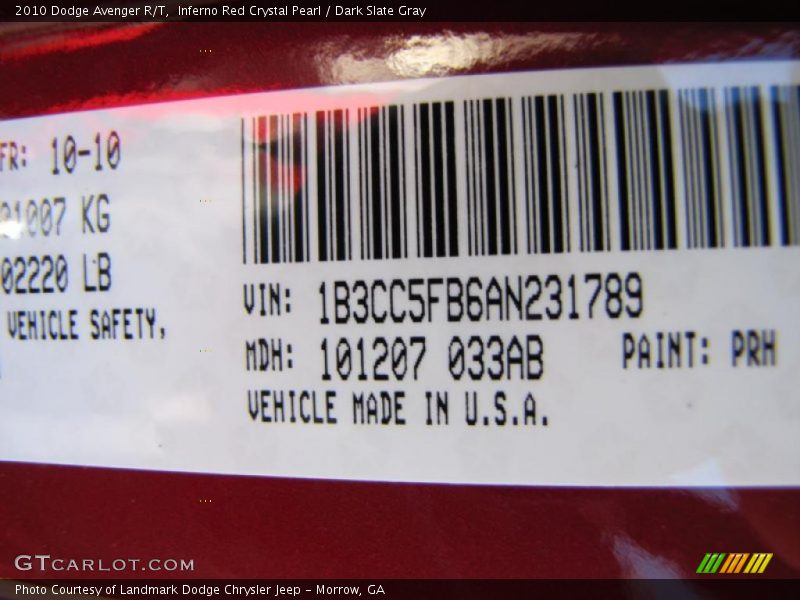 Inferno Red Crystal Pearl / Dark Slate Gray 2010 Dodge Avenger R/T