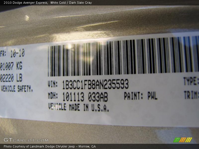 White Gold / Dark Slate Gray 2010 Dodge Avenger Express