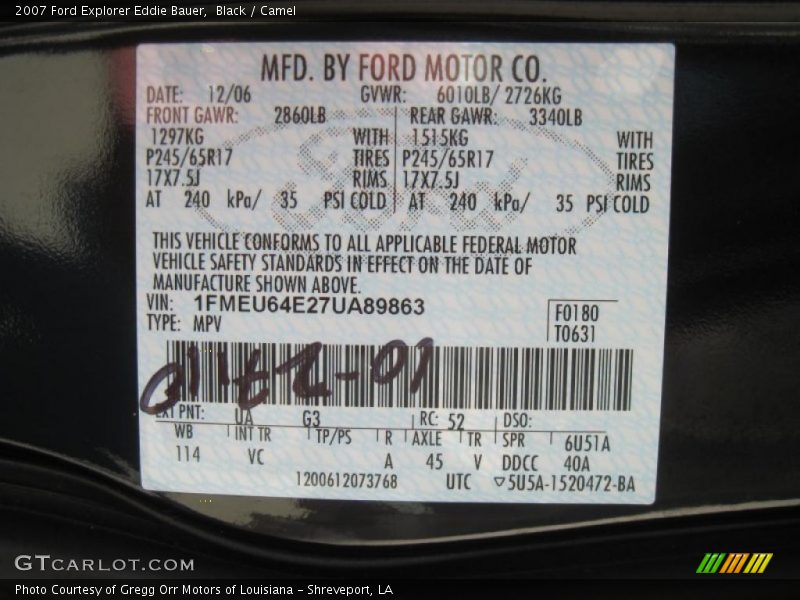 Black / Camel 2007 Ford Explorer Eddie Bauer