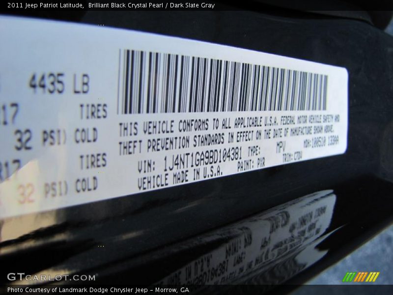 Brilliant Black Crystal Pearl / Dark Slate Gray 2011 Jeep Patriot Latitude
