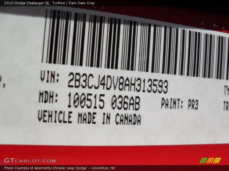TorRed / Dark Slate Gray 2010 Dodge Challenger SE