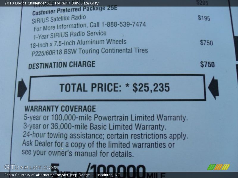 TorRed / Dark Slate Gray 2010 Dodge Challenger SE