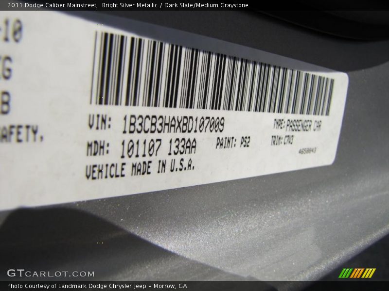 2011 Caliber Mainstreet Bright Silver Metallic Color Code PS2