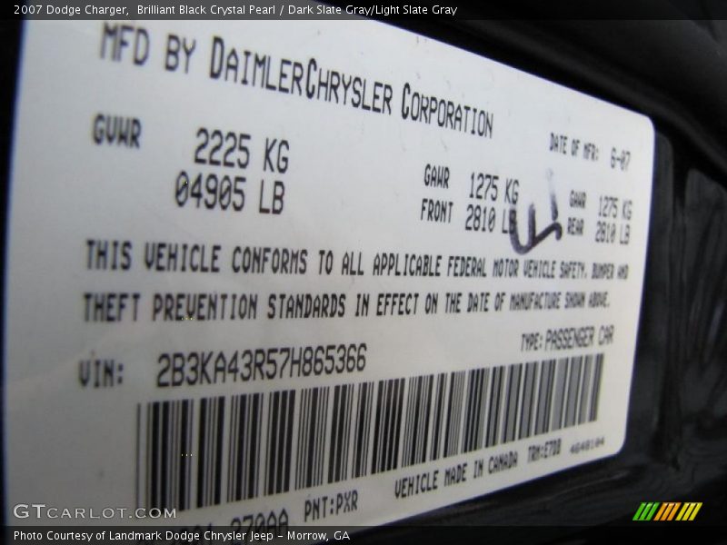 Brilliant Black Crystal Pearl / Dark Slate Gray/Light Slate Gray 2007 Dodge Charger