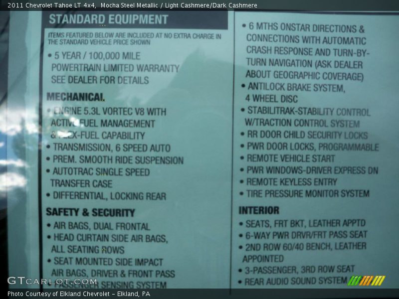  2011 Tahoe LT 4x4 Window Sticker