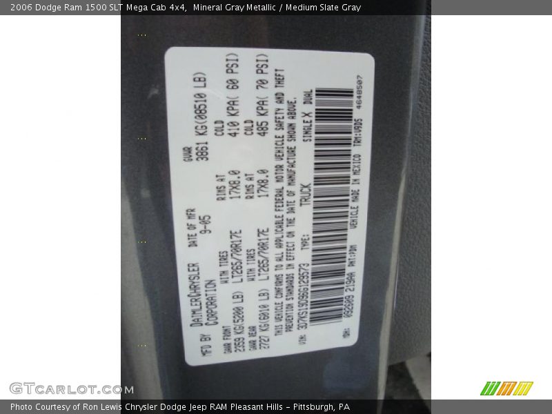 2006 Ram 1500 SLT Mega Cab 4x4 Mineral Gray Metallic Color Code PDM