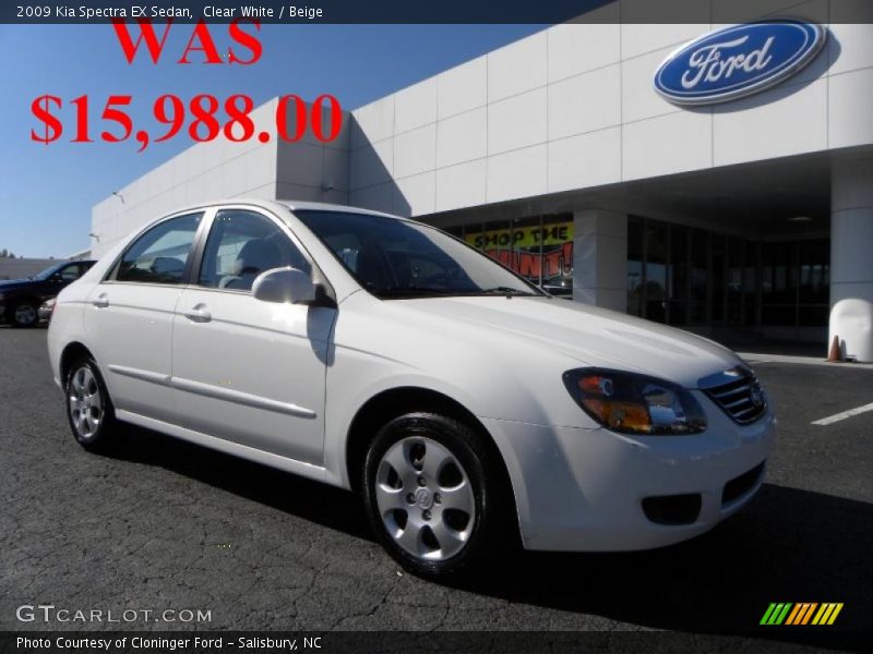 Clear White / Beige 2009 Kia Spectra EX Sedan