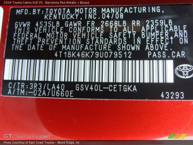 Barcelona Red Metallic / Bisque 2009 Toyota Camry XLE V6