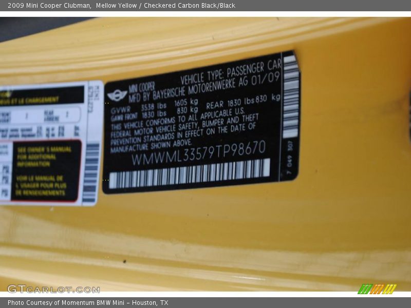 Mellow Yellow / Checkered Carbon Black/Black 2009 Mini Cooper Clubman