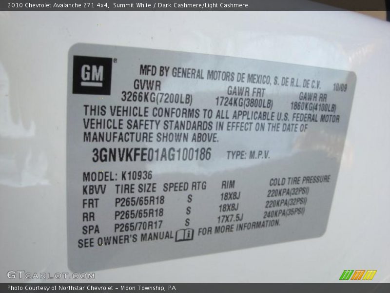 Summit White / Dark Cashmere/Light Cashmere 2010 Chevrolet Avalanche Z71 4x4