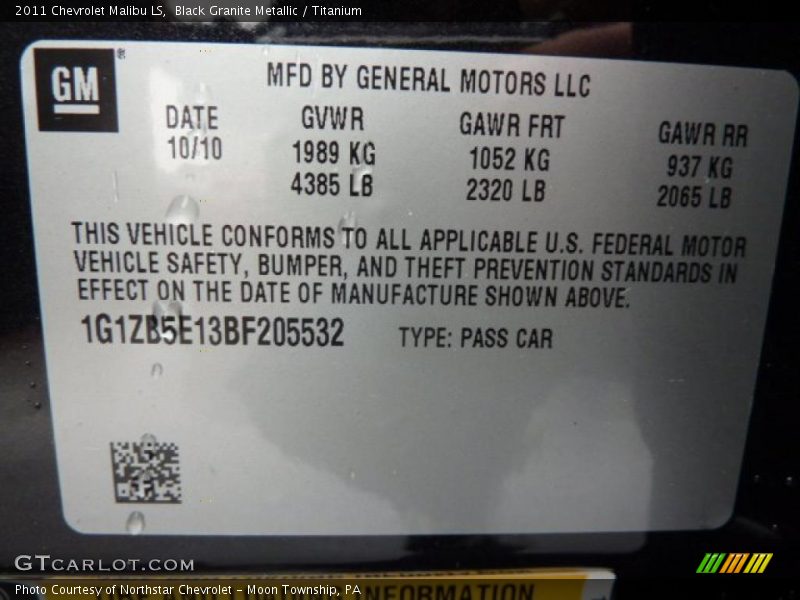 Black Granite Metallic / Titanium 2011 Chevrolet Malibu LS