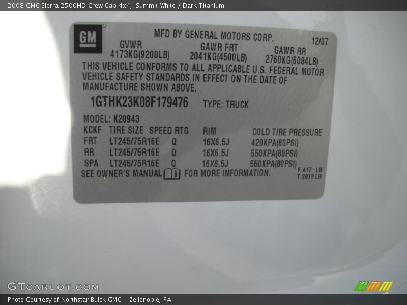 Summit White / Dark Titanium 2008 GMC Sierra 2500HD Crew Cab 4x4