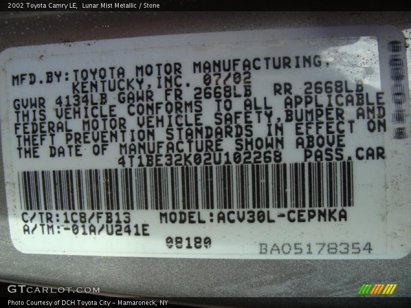 Lunar Mist Metallic / Stone 2002 Toyota Camry LE