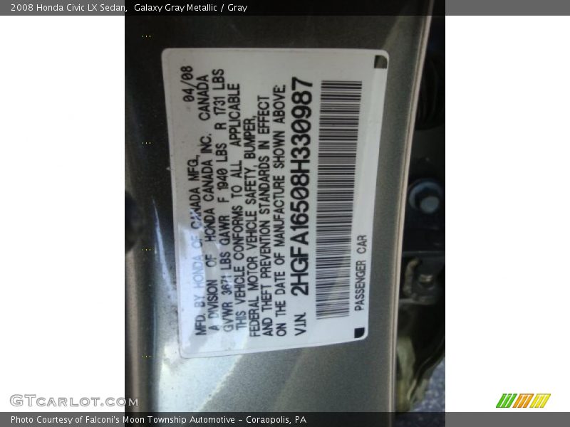 Galaxy Gray Metallic / Gray 2008 Honda Civic LX Sedan