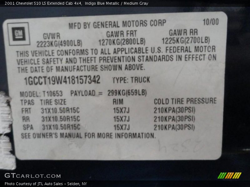 Indigo Blue Metallic / Medium Gray 2001 Chevrolet S10 LS Extended Cab 4x4