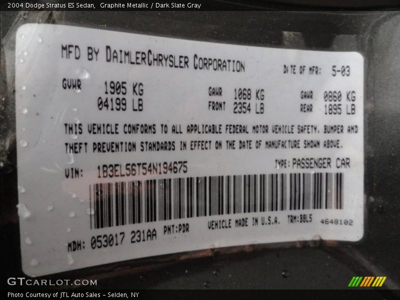 Graphite Metallic / Dark Slate Gray 2004 Dodge Stratus ES Sedan