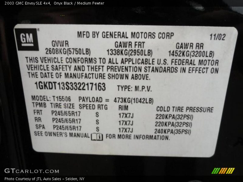 Onyx Black / Medium Pewter 2003 GMC Envoy SLE 4x4