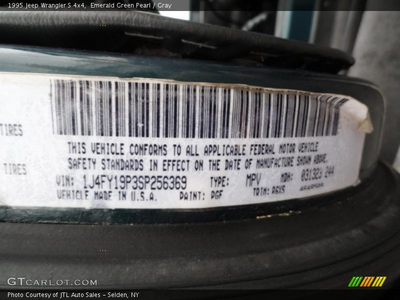 1995 Wrangler S 4x4 Emerald Green Pearl Color Code PGF